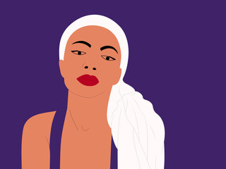 Flat design portrait of an African American woman’s face, vector illustration