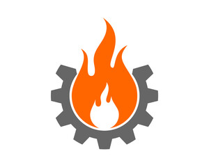 Gear with fire flame in the middle