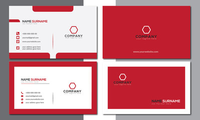 Red and White Clean Modern Business Card Design Template. Personal Business card witn logo.