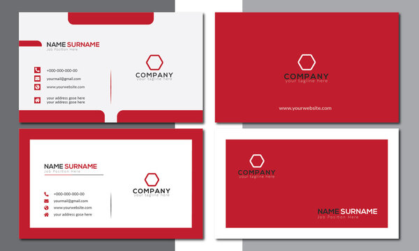 Red and White Clean Modern Business Card Design Template. Personal Business card witn logo.