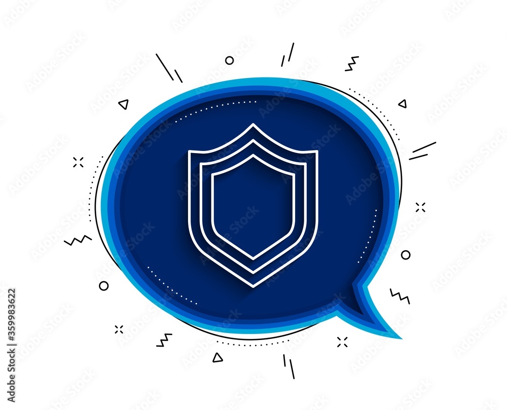 Poster shield line icon. chat bubble with shadow. protection or security sign. defence or guard symbol. thi