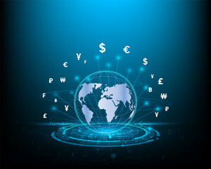Fototapeta na wymiar Business concepts, finance, money transfers, world currency changes, and blue financial networks