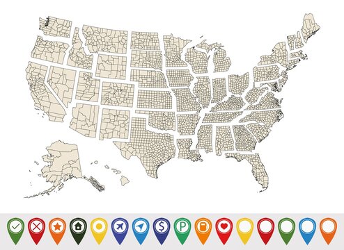 Map of Usa with isolated states