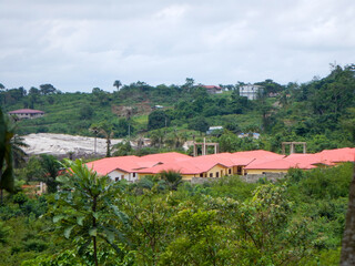 West Africa, liberia, Yekepa, 1 of July 2015. View on Yekepa town. Beautiful view on Yekepa from the bush. Expensive houses for expatriates.