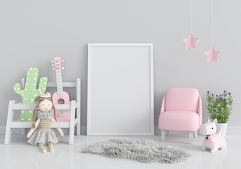 Empty photo frame for mockup in child room, 3D rendering
