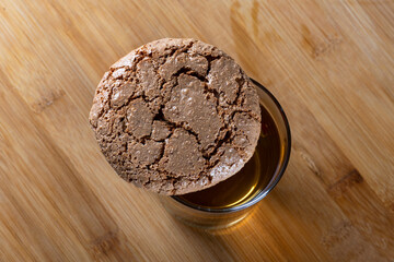 shortbread cookies with tea. A sweet snack for tea. Mendal cookie.