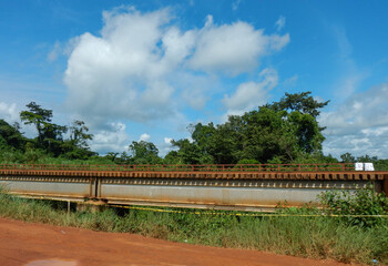 Fototapeta na wymiar West Africa, Liberia, railway from Yekepa to Buchanan, 6 of July 2015. Transportation line for iron ore.