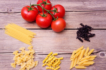 pasta ingredients isolated on white background, background for a meal.