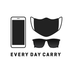 Every Day Carry Tools, Phone, Mask, Sunglasses Vector Illustration Background