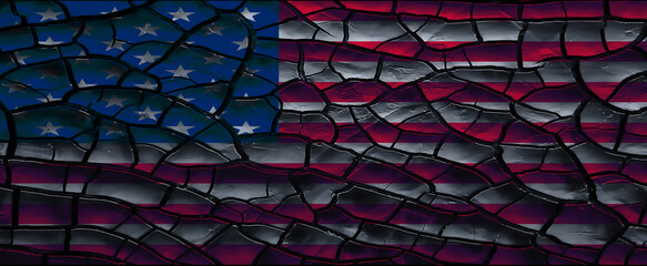 American flag on a scaly bumpy surface. Game of light and darkness on an ancient background. United States Flag.
