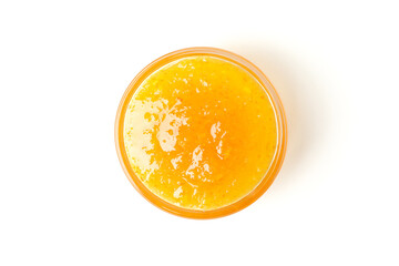 Delicious orange jam isolated on white background