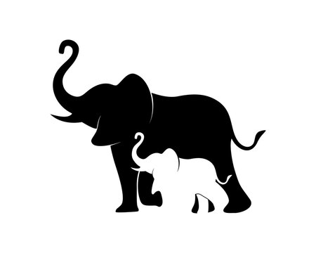 Elephant and a son with silhouette colors