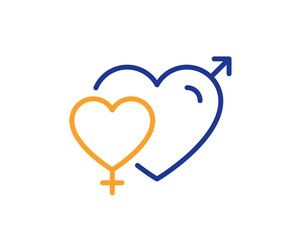 Male female line icon. Love heart sign. Couple relationships symbol. Colorful thin line outline concept. Linear style male female icon. Editable stroke. Vector