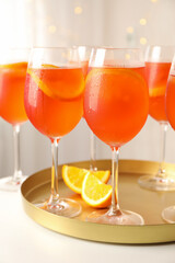 Composition with tray with cocktails. Summer drink