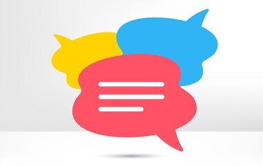 Speech bubble icon. Chat message sign. Talk, speak symbol. Communication balloon template. Support or contact icon. Talking, thinking chat bubble. Thought sign. Colorful dialog elements. Vector