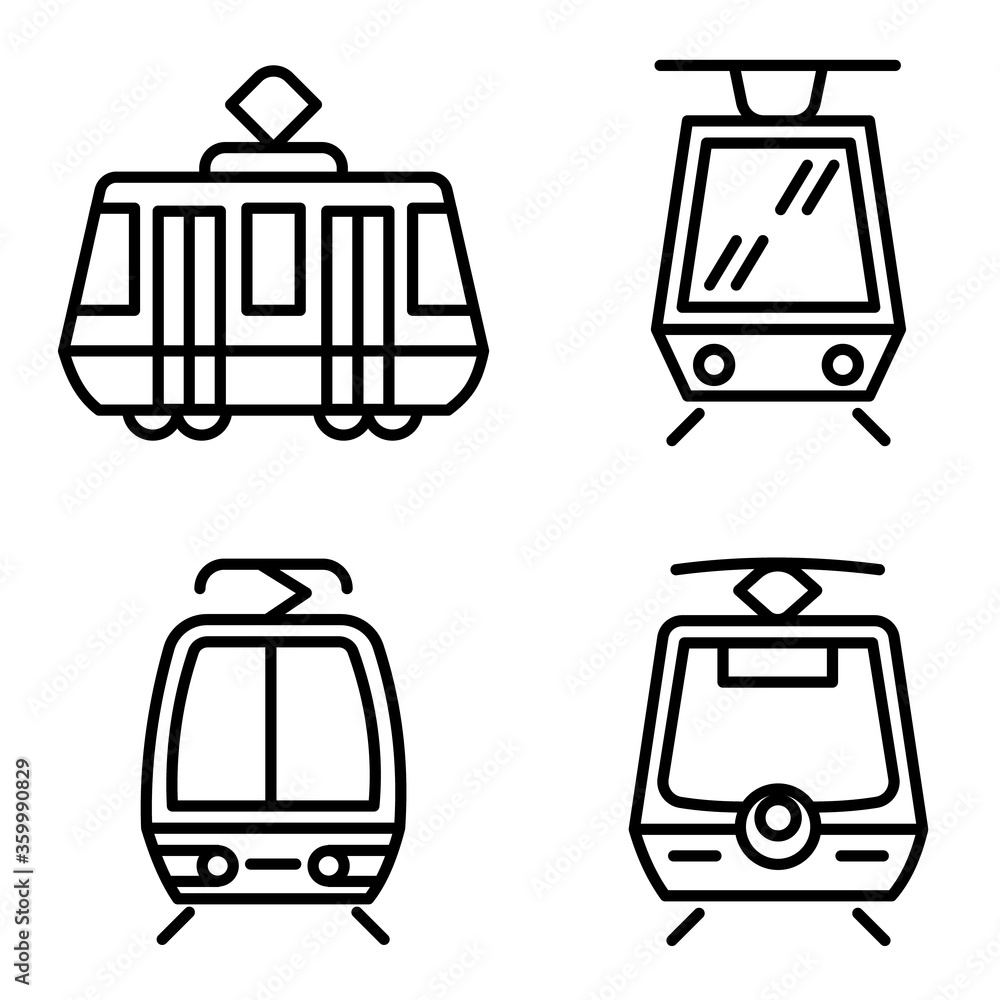 Aufkleber tram car icons set. outline set of tram car vector icons for web design isolated on white background