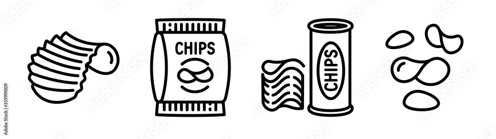 Poster chips potato icons set. outline set of chips potato vector icons for web design isolated on white ba