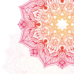 Naklejka premium Round hand drawn floral mandala. Oriental vector illustration red orange color.