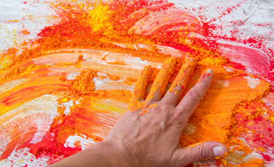 Hand paint with colored powders. Art concept. Color background