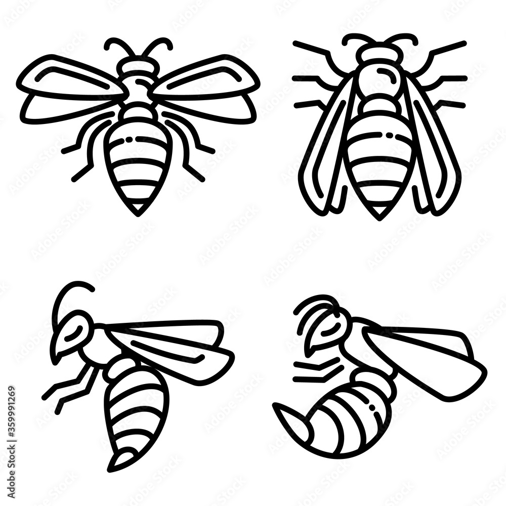 Poster wasp icons set. outline set of wasp vector icons for web design isolated on white background