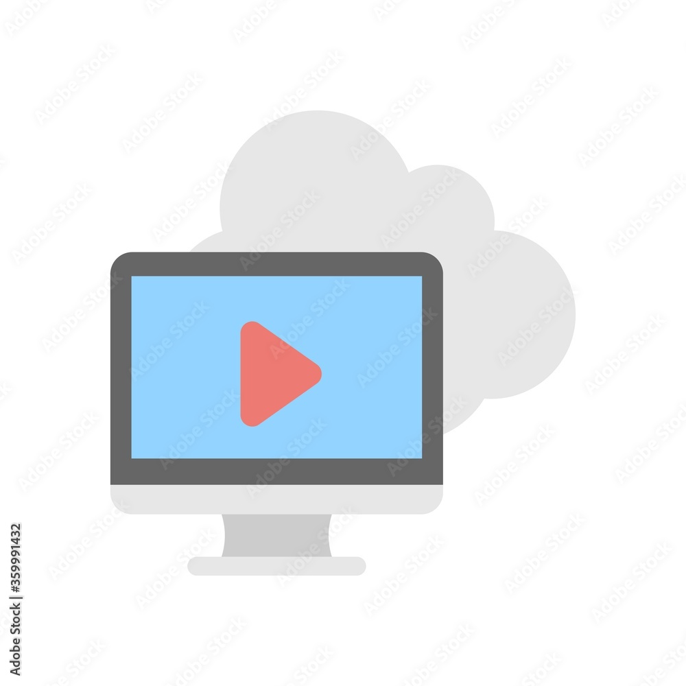 Poster cloud computing with video play sign. multimedia files on cloud storage. flat icon illustration.
