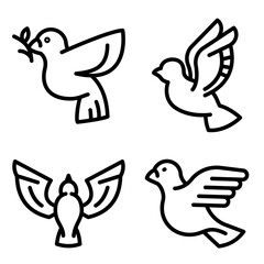Dove icons set. Outline set of dove vector icons for web design isolated on white background