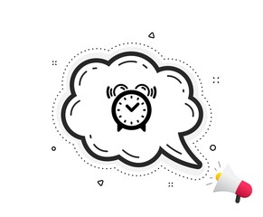 Alarm clock icon. Quote speech bubble. Time or watch sign. Quotation marks. Classic alarm clock icon. Vector