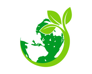 Circle leaf with globe earth inside