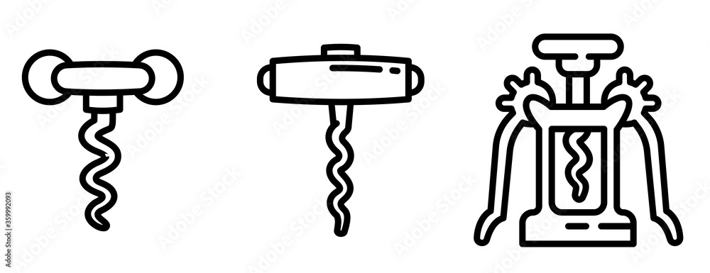 Poster corkscrew icons set. outline set of corkscrew vector icons for web design isolated on white backgrou