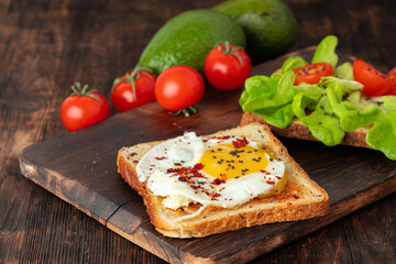 French toast with fried egg close up