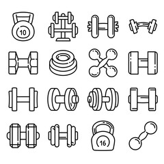 Dumbell icons set. Outline set of dumbell vector icons for web design isolated on white background