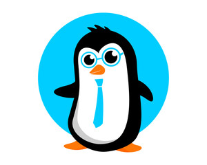 Little penguin with blue eyeglasses and tie
