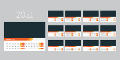 Desk Calendar 2021 Template, Editable 2021 Desk Calendar,Modern and Creative New year Calendar
