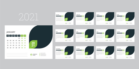 Desk Calendar 2021 Template, Editable 2021 Desk Calendar,Modern and Creative New year Calendar