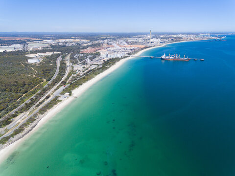 Aerial view over coast from Challenger Beach to Kwinana