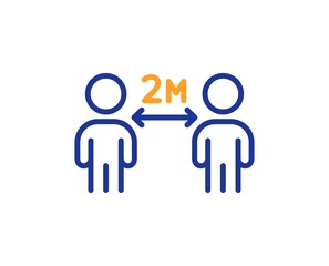 Social distancing line icon. 2 meters distance between sign. Coronavirus pandemic symbol. Colorful thin line outline concept. Linear style social distancing icon. Editable stroke. Vector