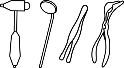 Set of medical instruments. Mirror, tweezers