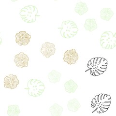Light Green, Yellow vector seamless doodle background with flowers, leaves. Leaves, flowers in natural style on white background. Design for wallpaper, fabric makers.