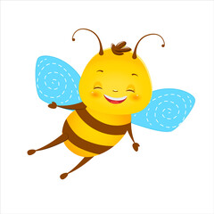 Cute catroon cute bee is flying. Children s illustration. Isolated on white background