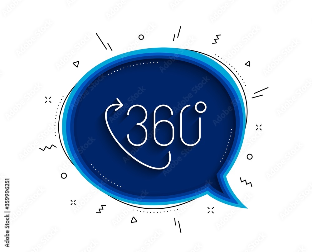 Poster 360 degree line icon. chat bubble with shadow. vr technology simulation sign. panoramic view symbol.