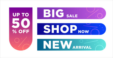Set of bright flat sale banners. Trendy futurustic colors