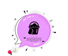Cleaning bucket with sponge icon. Quote speech bubble. Washing Housekeeping equipment sign. Quotation marks. Classic sponge icon. Vector