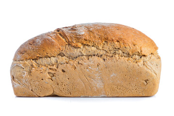 One whole rye bread isolated on white background