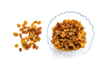 Dried Raisins isolated on a white background. Dried grape raisins