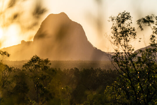 Glasshouse Mountains Landscape at Sunset