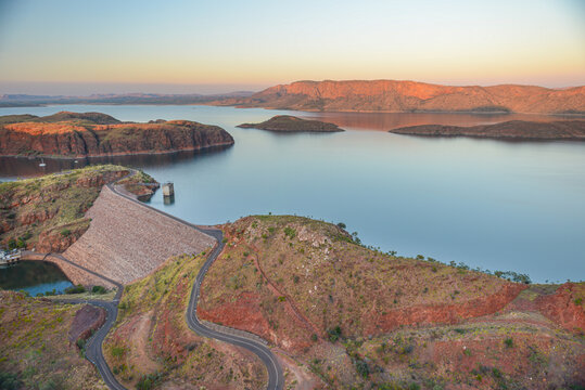 Lake Argyle at sunset from the air