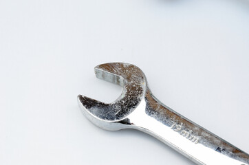 chrome wrench on white background