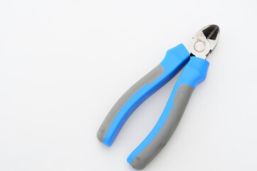 blue rubber cutting pliers isolated on white background