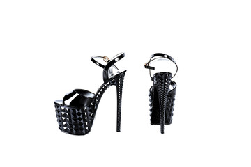 striptease shoes. High-heeled shoes. Strips of three for poldance, exotic, strip of plastic. strips for the store catalog. isolated shoes strips on white blackground.