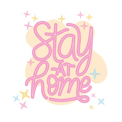 Stay at home lettering design of Happiness positivity and covid 19 virus theme Vector illustration